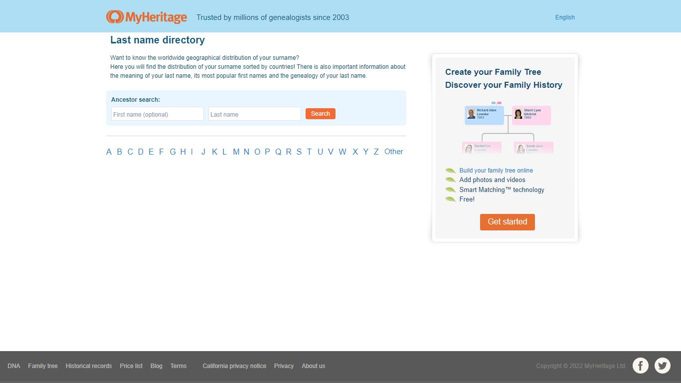 Last name directory - MyHeritage